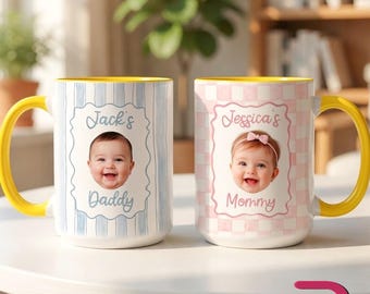 Personalized Baby Face Mug, Father’s Day Gift for New Dad, Daddy Coffee Cup with Kids Photo, Mug Gift for Mom Grandma