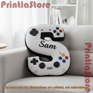 Personalized Controller Alphabet Pillow, Graphic Print Initial Gamer Pillow, Christmas Gift for Kids and Game Lovers