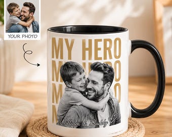 Retro Childhood Photo Dad Mug – Custom Vintage Best Dad Ever Mug, Personalized Father’s Day Gift for Dad & Grandpa