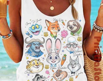 Zootopia Characters Tank Top, Judy Hopps Nick Wilde Shirt, Cute Cartoon Animal Tank, Disney Inspired Summer Top