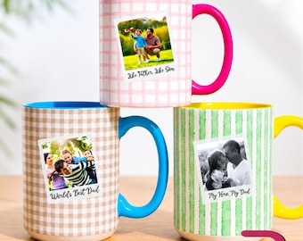 Personalized Photo Mug for Dad, Custom Striped Coffee Cup with Family Picture, Father’s Day Gift for Daddy Grandpa