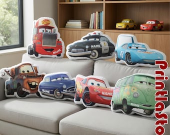 Custom Name Cars Pillow, Personalized Cartoon Car Pillow, Lightning McQueen Mater Kids Gift, Boys Birthday Gift, Custom Plush Decor