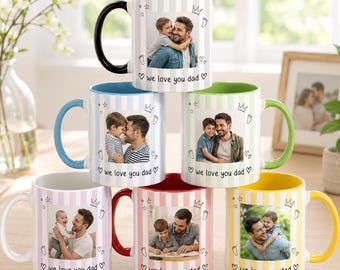 Personalized Dad And Kids Photo Striped Mug – Custom Father’s Day Gift for Dad, Grandpa & Husband, Birthday Coffee Mug