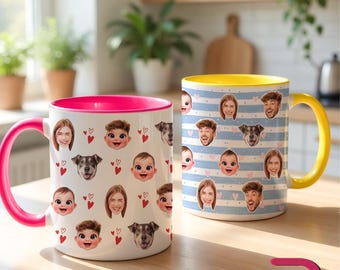 Custom Photo Mug with Faces, Personalized Coffee Cup for Family Couple Friends Pet Lovers, Father’s Day Custom Mug