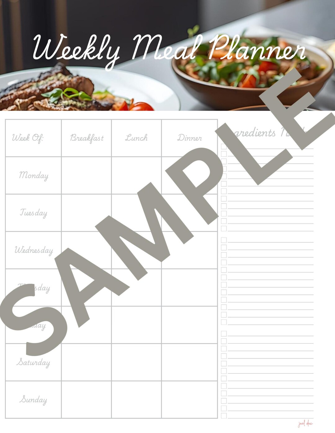 Minimalist Weekly Meal Planner Printable | PDF Download - Etsy