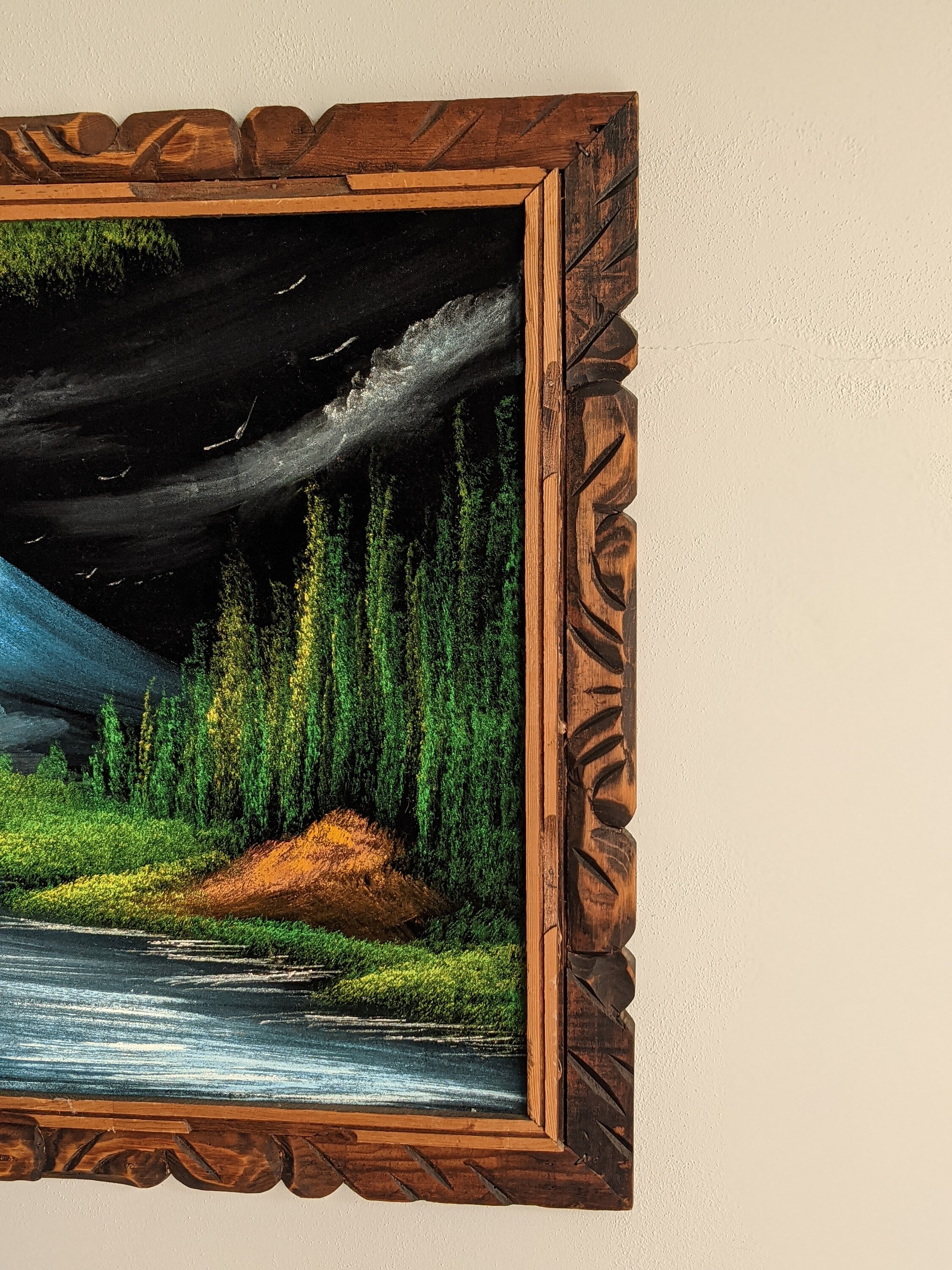 Large Vintage Velvet Painting in Handcarved Mexican Fame Etsy