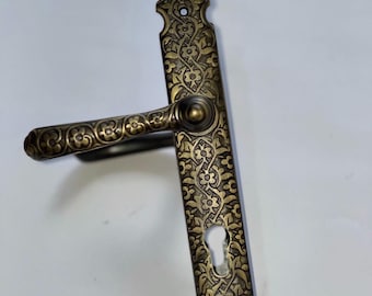 Floral Engraved Brass Door Handle - Italian Crafted, 85mm