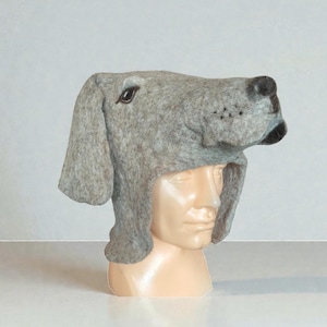 Wool Felt Sauna Hat - Handmade Funny Dog German Pointer Design Grey Cap, Wellness Gift