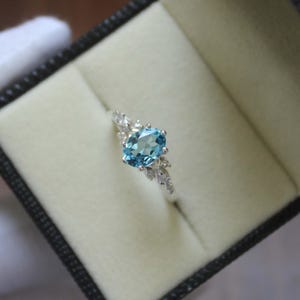Swiss Blue Topaz Ring, Halo Ring, Oval Ring, December Birthstone, Solitaire Ring,  Blue Topaz Jewelry, Birthstone Ring, Gift for Her