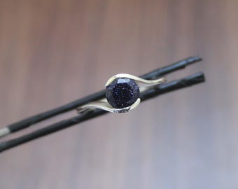 Blue Sandstone Ring, 925 Sterling Silver, Handmade Jewelry Gift