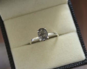 Natural Black Rutile Gemstone Ring 925 Sterling Silver Handmade Jewelry Gift For Her