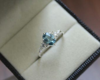 Handmade Blue Topaz Ring - 925 Sterling Silver Halo, Jewelry