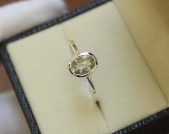 Minimalist Green Amethyst Ring - February Birthstone Ring - Dainty Sterling Silver
