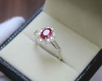 ルビーのプロミスリング、925スターリングシルバーリング、彼女へのロマンチックなギフト、ハンドメイドジュエリー