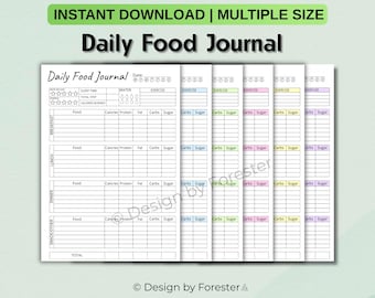 Daily Food Journal, Printable Meal Planner, Nutrition Tracker, Diet Log, Food Diary