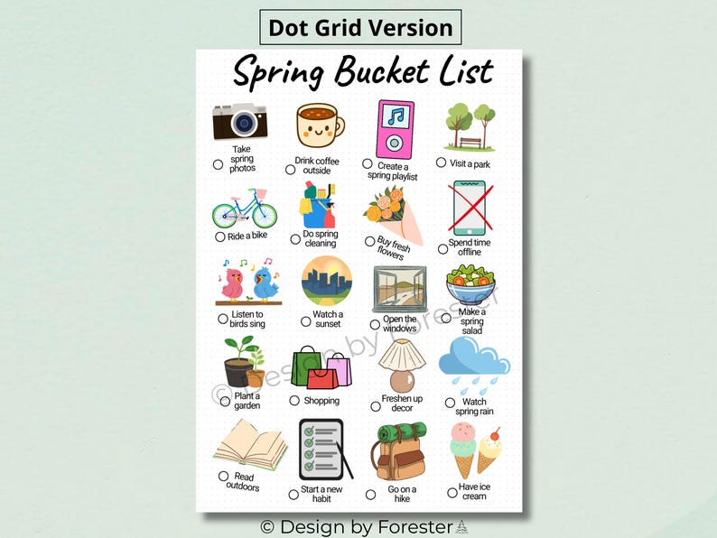 Spring Page To List Spring Bucket List Printable, Spring Checklist & Things to Do, Spring ...