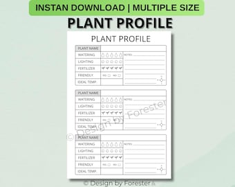 Plant Profile Sheet Printable, Houseplant Care Log (PDF Download)