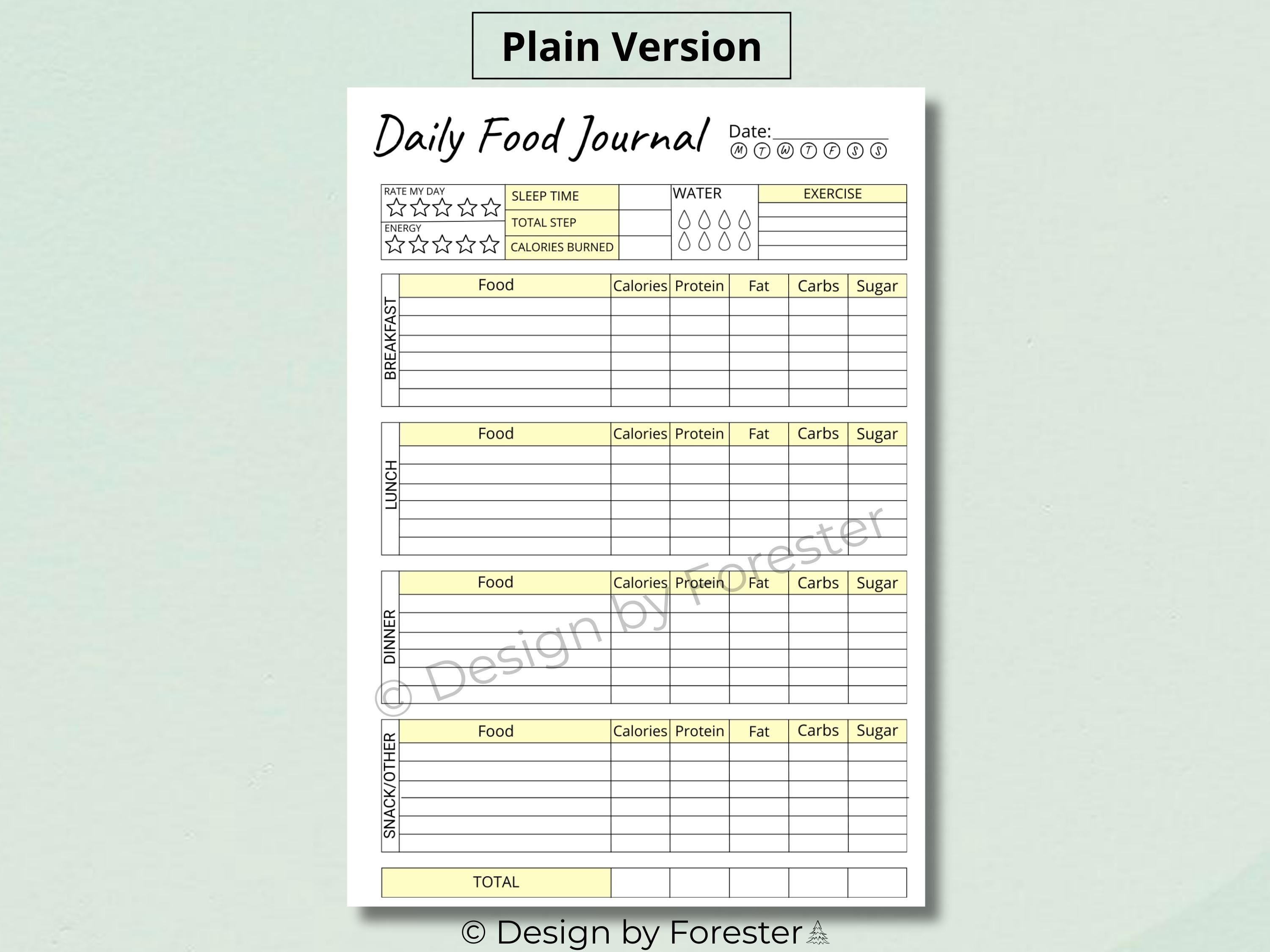 Daily Food Journal, Printable Meal Planner, Nutrition Tracker, Diet Log ...