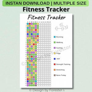Yearly Fitness Tracker Printable, Exercise Log (Digital Download)