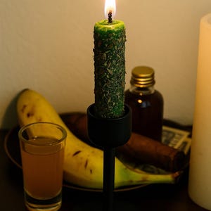 Money Drawing Fixed Candle – Hoodoo Dressed Green Ritual Candle for Wealth, Prosperity & Abundance Work, 3pc