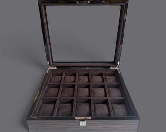 Luxus Uhrenbox Holzgehäuse - 15 Slots Wildleder Kissen | Premium Build Uhrenbox Aufbewahrungsgeschenk