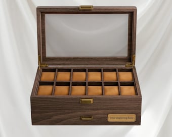Personalisierte Luxus-Uhrenbox mit 24 Slots – Individuell gravierte Uhrenvitrine mit Plakette – Elegantes Uhren-Organizer-Geschenk für Ihn