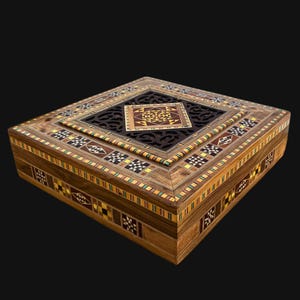 Handcrafted Damascene Mosaic Box: Fine Wood Inlay, Velvet Interior