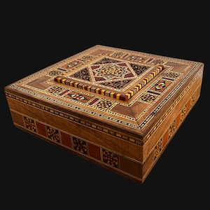 Handcrafted Wooden Mosaic Box, Damascene Inlay for Jewelry, Keepsakes or Cigar Storage