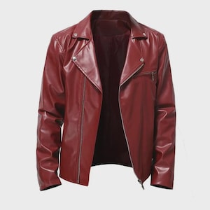 Men&#39;s Burgundy Real Sheep Leather Motorcycle Jacket Premium Quality Leather Fashion Jacket
