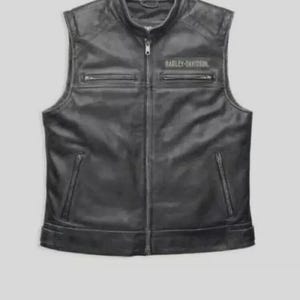 Harley Davidson Men&#39;s Leather Vest Biker Cafe Racer Motorcycle Genuine Jacket. Cowhide Leather Customized All size Available