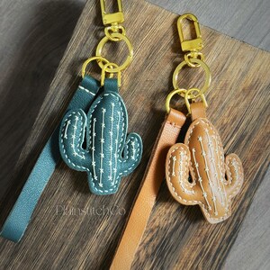 Porte-clés cactus du désert en cuir, porte-clés cactus en peau de mouton, cadeau du désert de l'Ouest, bijou du Sud-Ouest, cadeau d'aventure
