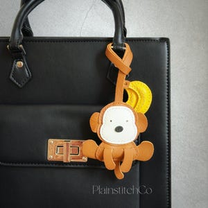 Leather monkey Bag Charm, Handmade Leather Bag Charm, Leather Handbag and Purse Charm, Cute monkey Keychain Charm, Handmade Leather Gift