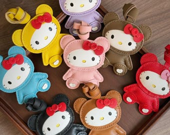 Leather kitty Bag Charm, Handmade Leather Bag Charm, Leather Handbag and Purse Charm, Cute kitty Keychain Charm,