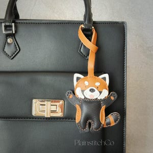 Leather Raccoon Bag Charm, Handmade Leather Bag Charm, Leather Handbag and Purse Charm, Cute Raccoon Keychain Charm, Handmade Leather Gift