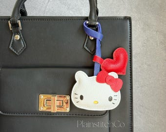Leather Kitty Bag Charm, Handmade Leather Bag Charm, Leather Handbag and Purse Charm, Cute Kitty Keychain Charm