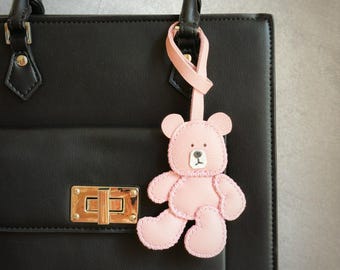 Leather bear Bag Charm, Handmade Leather Bag Charm, Leather Handbag and Purse Charm, Cute bear Keychain Charm, Valentine's Gift
