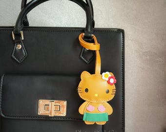 Leather Kitty Bag Charm, Handmade Leather Bag Charm, Leather Handbag and Purse Charm, Cute Kitty Keychain Charm