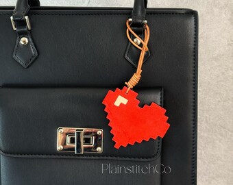 Leather Heart Bag Charm, Handmade Leather Bag Charm, Leather Handbag and Purse Charm, Cute Heart Keychain Charm, Valentine's Gift