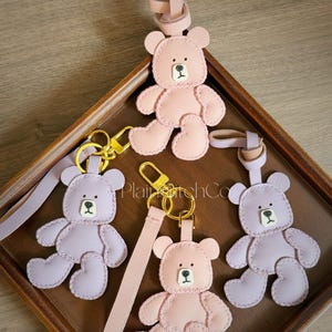 Leather bear Bag Charm, Handmade Leather Bag Charm, Leather Handbag and Purse Charm, Cute bear Keychain Charm, Handmade Leather Gift