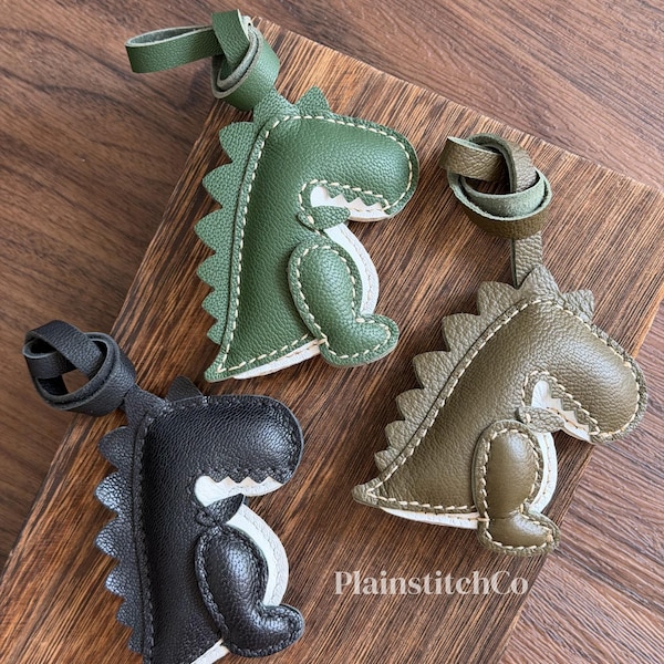 Leather Dinosaur Bag Charm, Handmade Dinosaur Keychain, Cute T-Rex Purse Charm, Vegetable Tanned Leather Charm, Dinosaur Lover Gift