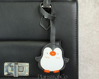 Leather Penguin Bag Charm, Handmade Leather Bag Charm, Leather Handbag and Purse Charm, Cute Penguin Keychain Charm, Handmade Leather Gift