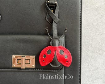 Leather ladybug Bag Charm, Handmade Leather Bag Charm, Leather Handbag and Purse Charm, Cute ladybug Keychain Charm, Handmade Leather Gift