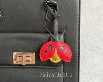 Leather ladybug Bag Charm, Handmade Leather Bag Charm, Leather Handbag and Purse Charm, Cute ladybug Keychain Charm, Handmade Leather Gift