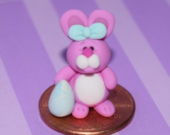 Miniature Pink Bunny with Easter Egg