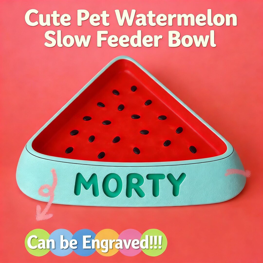 Customizable Pet Slow Feeder Bowl Cute Watermelon Design Engraved — free download