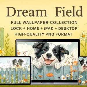 Cottagecore Daisy Fence Wallpaper Set – Whimsical Floral Backgrounds for iPhone iPad Mac | Spring Pastel Aesthetic | Digital Download