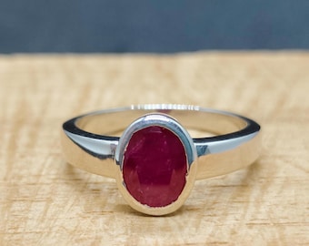 Ruby Ring, 925 Sterling Silver, Handmade And Minimalist Jewellery July Birthstone Ring