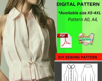 Collared Halter Blouse Sewing Pattern | Chic Summer Top DIY (PDF Download)