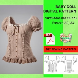 Mönster för babydollblus | Topp med puffärm i cottagecore-modell (PDF-nedladdning)