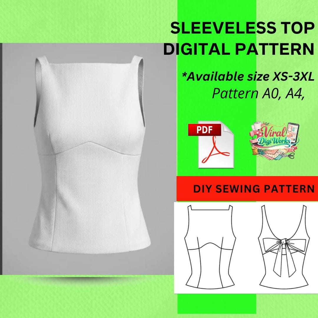 Structured Top Pattern Structured Sleeveless Top Sewing Pattern – Minimalist Tank Blouse ...